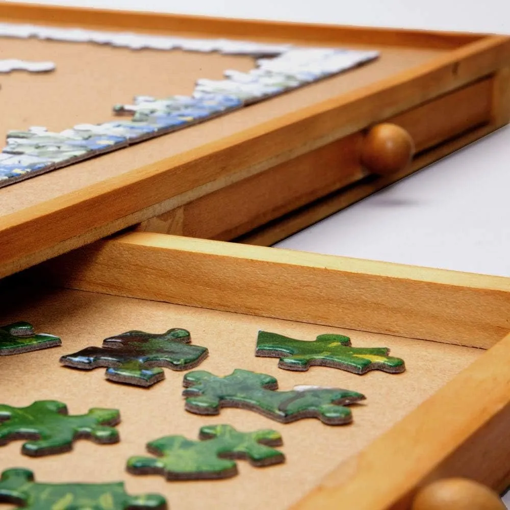 1500 Pieces Wooden Puzzle Plateau-Smooth Fiberboard Work Surface with Four Sliding Drawers