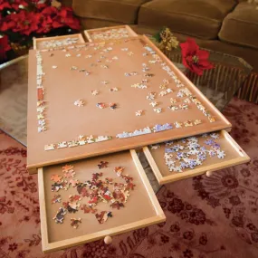 1500 Pieces Wooden Puzzle Plateau-Smooth Fiberboard Work Surface with Four Sliding Drawers