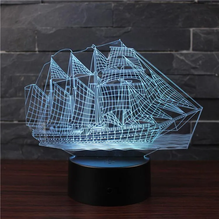 16 Colors Remote 3D LED Night Light Sailboat Action Figure 7 Colors Touch Optical Illusion Table Lamp