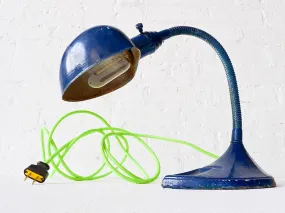 20% SALE Industrial Vintage Navy Blue Gooseneck Desk Lamp - Neon Yellow Green Textile