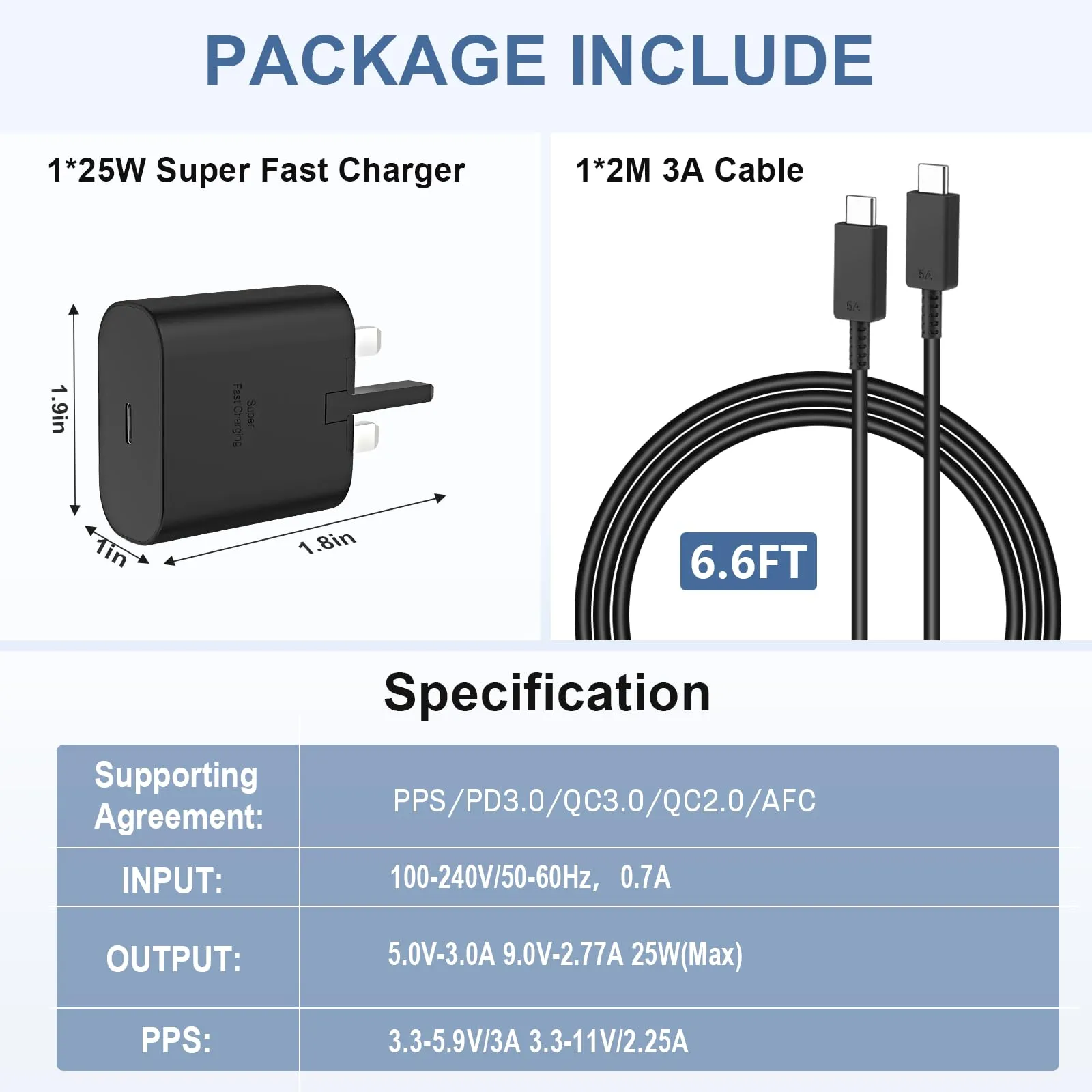 25W Super Fast Charger for Samsung, Gcstnn PPS PD3.0 USB-C Charger for Samsung Galaxy S23 Ultra S23  S23 S22 Ultra S21  A53 5G A54 Z Fold/Flip 4 Tab S8 Ultra, Power Adapter Plug with 1M Type C Cable.