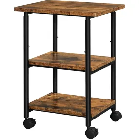 3-Tier Adjustable Printer Cart with Wheels, Rustic Brown Black - VASAGLE