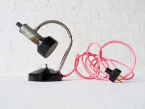 30% SALE Industrial Lamp Retro Atomic Chrome Black Desk Light with Neon Pink Textile Cord