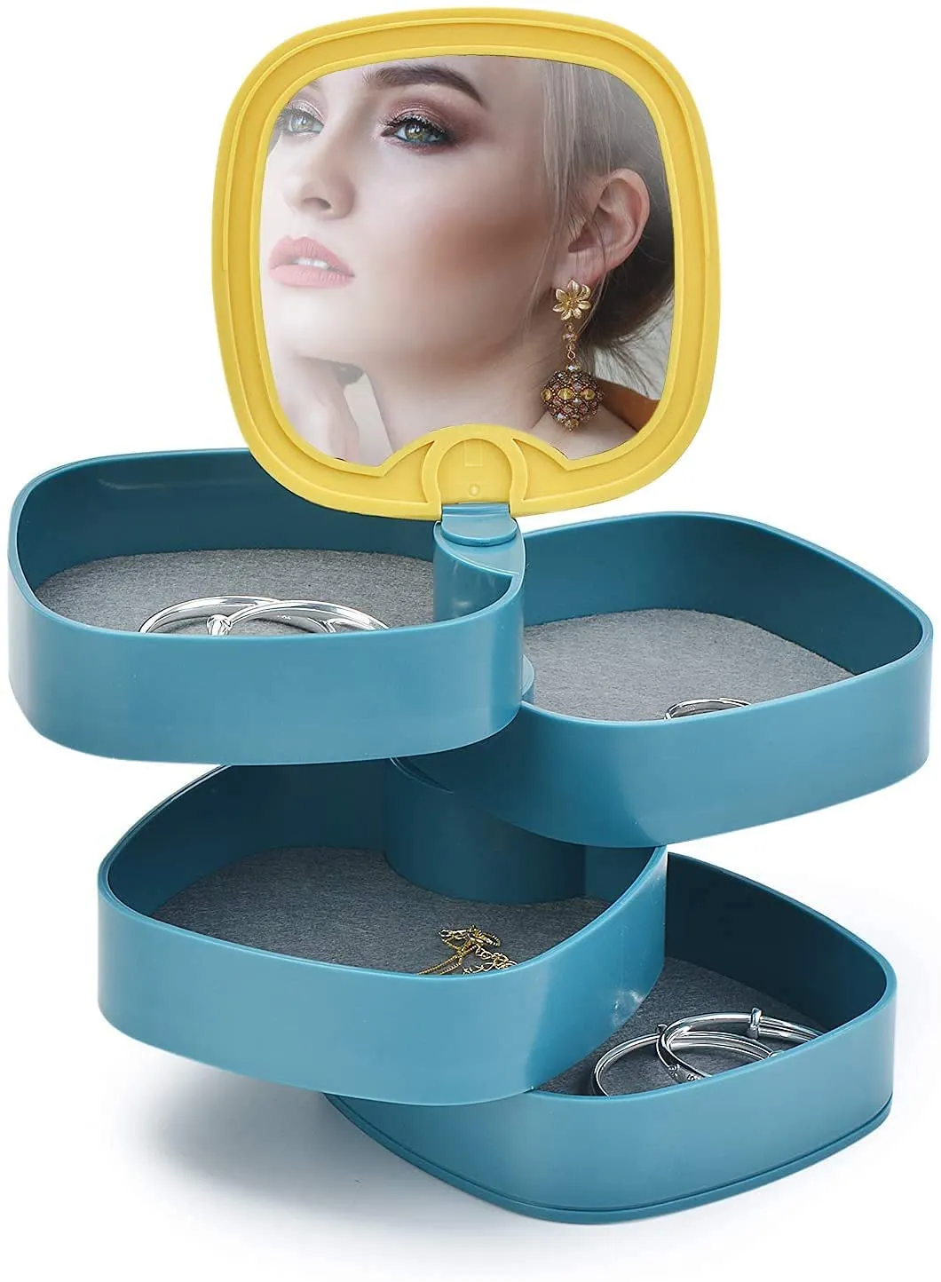 4-Layers 360 Degree Rotating Jewelry Storage Box With Mirror Eo-2 Blue