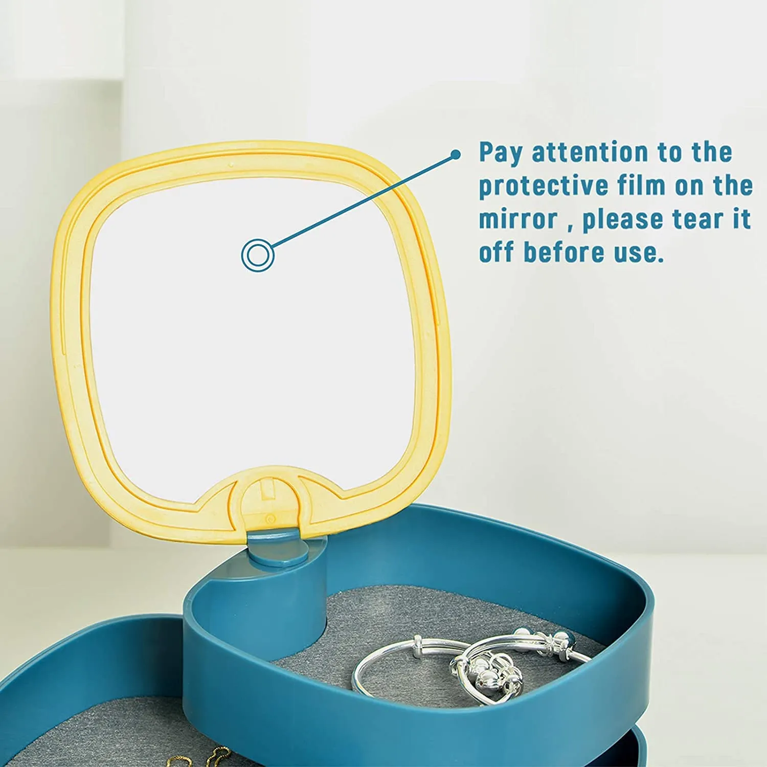 4-Layers 360 Degree Rotating Jewelry Storage Box With Mirror Eo-2 Blue
