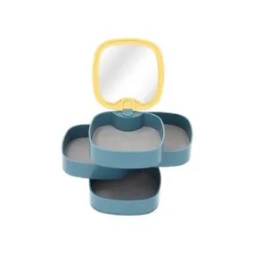 4-Layers 360 Degree Rotating Jewelry Storage Box With Mirror Eo-2 Blue