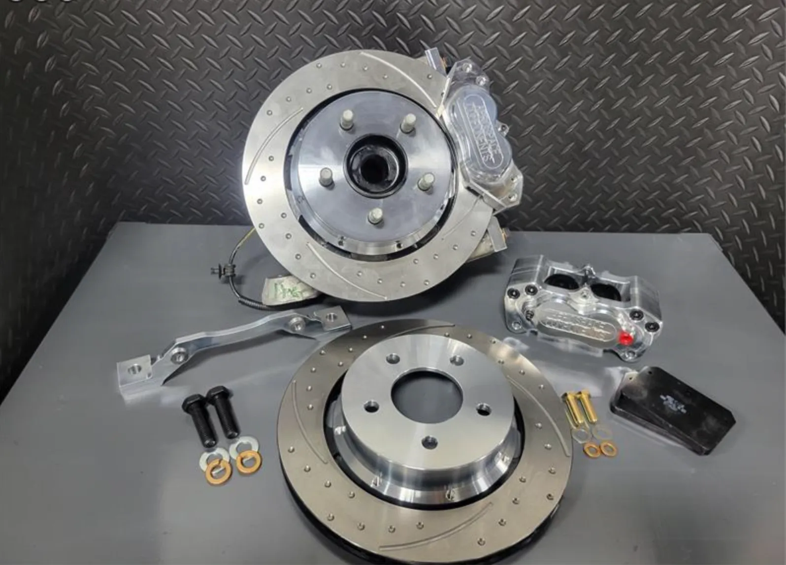 4 Piston Pro Street Dimpled and Slotted Front Brake Kit 2015-20 Mustang GT350