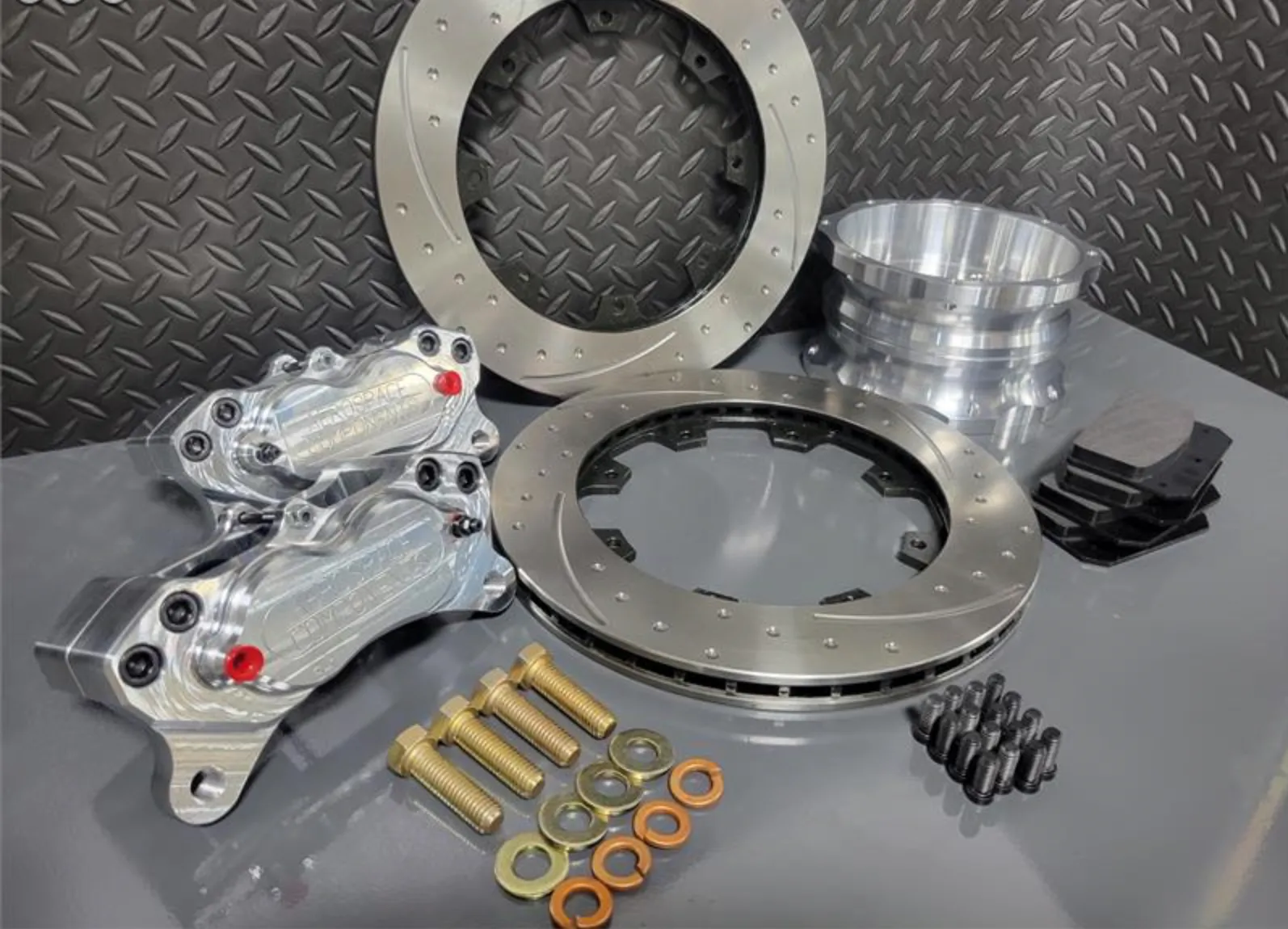 4 Piston Pro Street Dimpled and Slotted Front Brake Kit 2015-24 Mustang