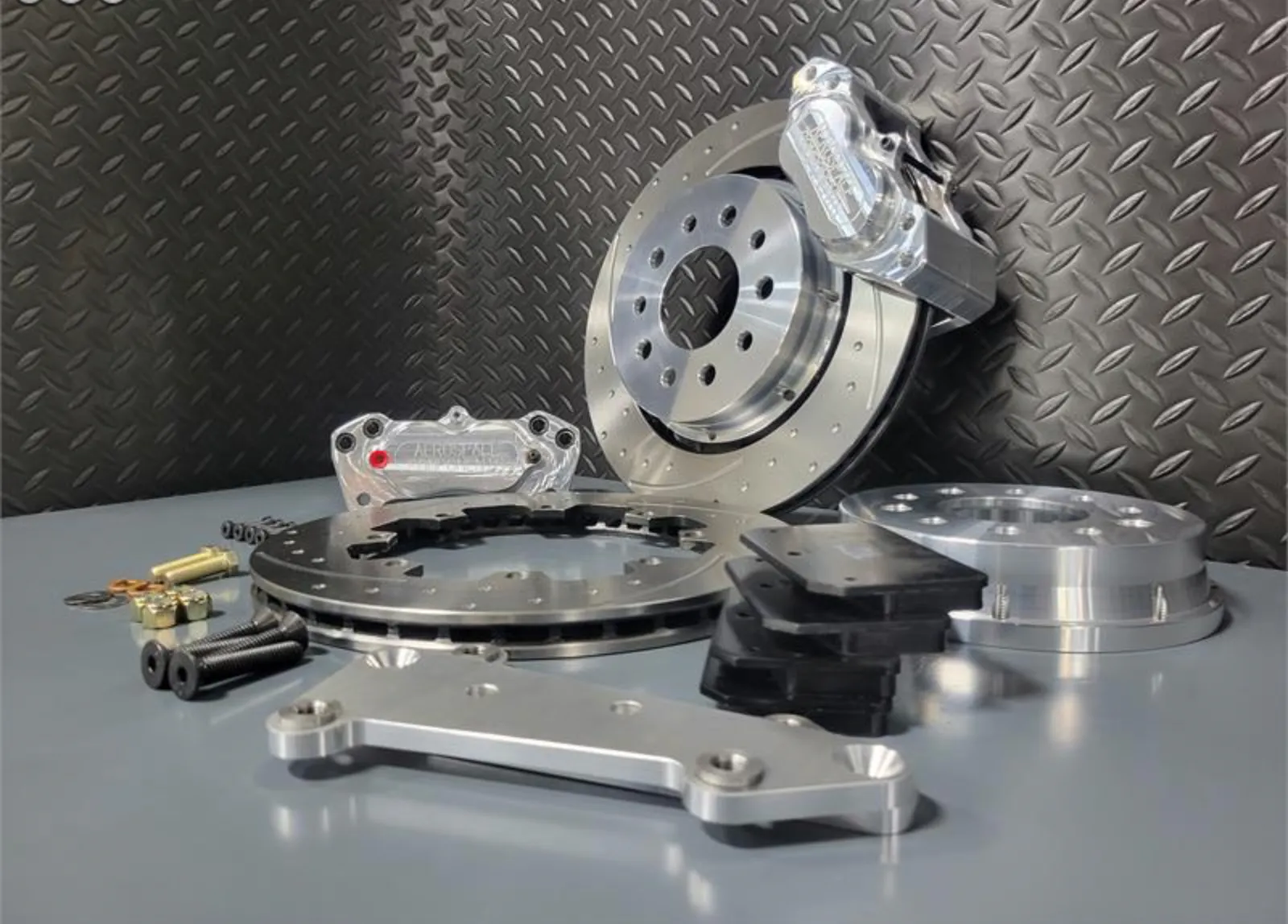 4 Piston Pro Street Front Dimpled, Slotted, Brake Kit 05-14 Mustang (Hat Style)