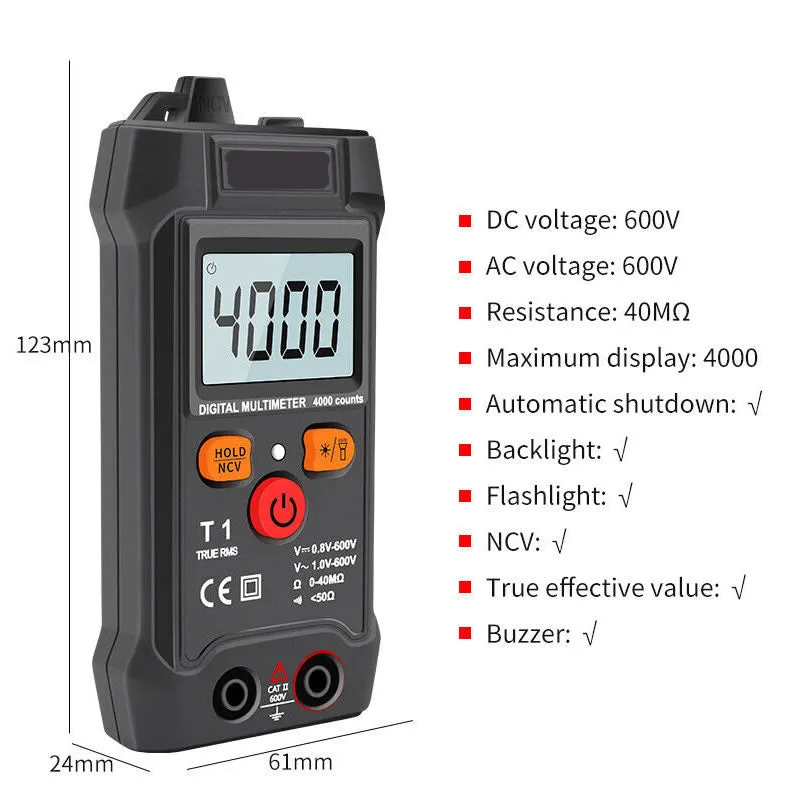 4000 Counts Pocket Smart Digital Multimeter With Flashlight Tester And Ncv