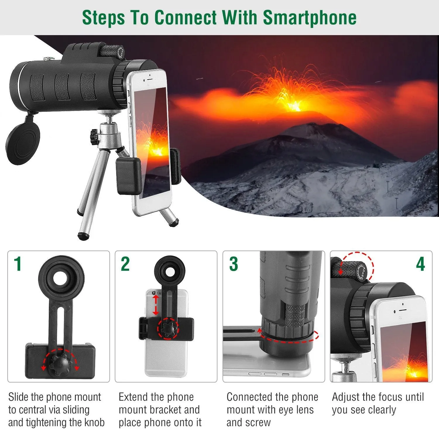 40x60 HD Optical Monocular Telescope with FMC Lens