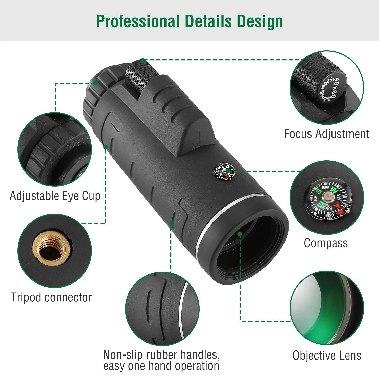 40x60 HD Optical Monocular Telescope with FMC Lens