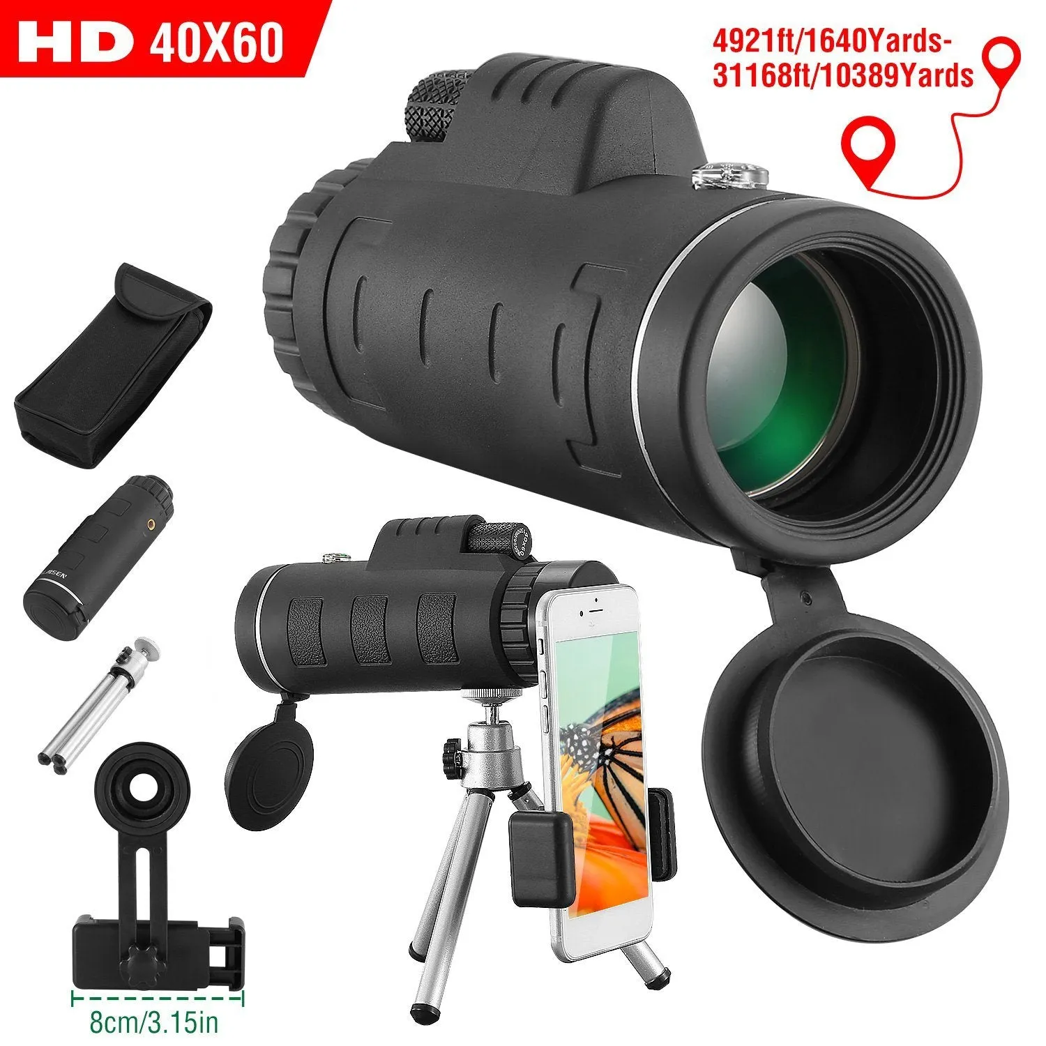 40x60 HD Optical Monocular Telescope with FMC Lens