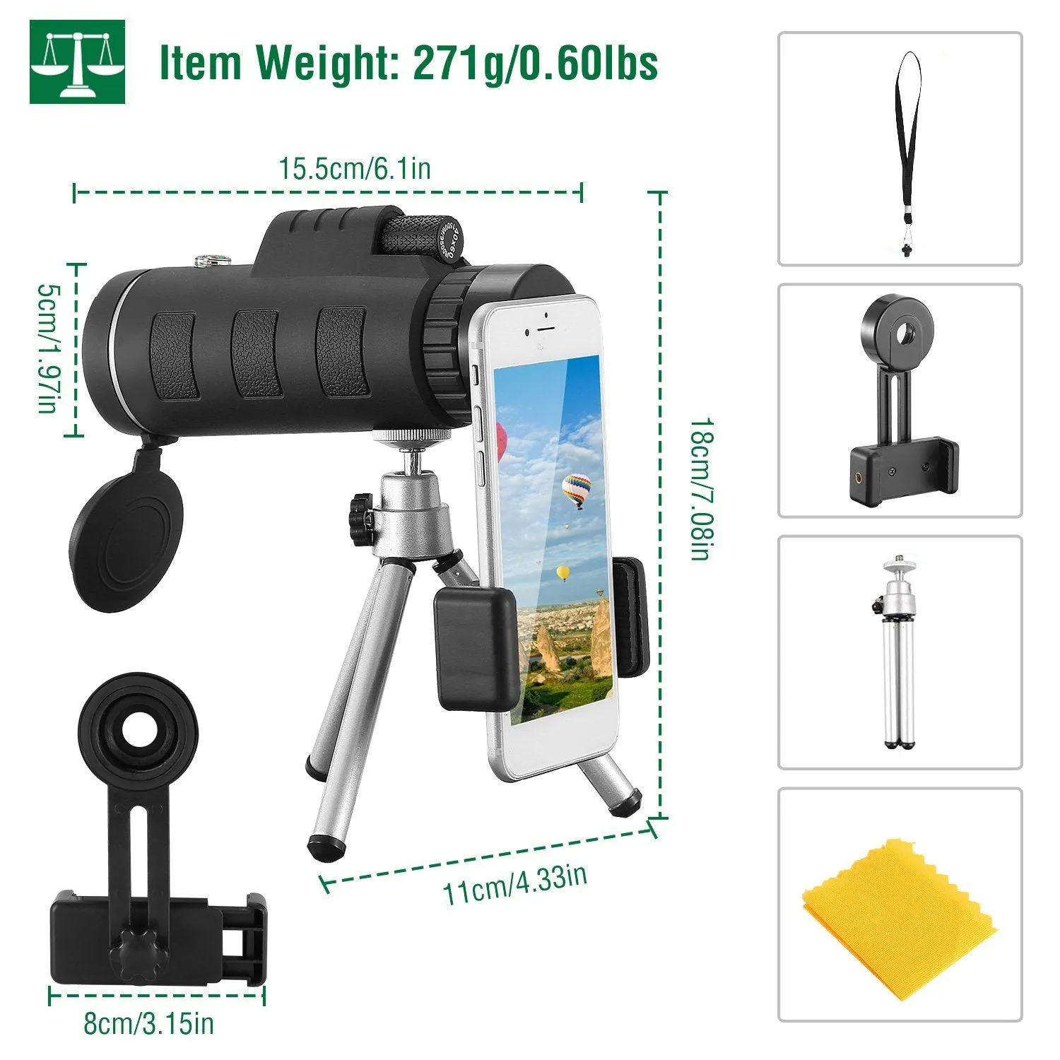 40x60 HD Optical Monocular Telescope with FMC Lens
