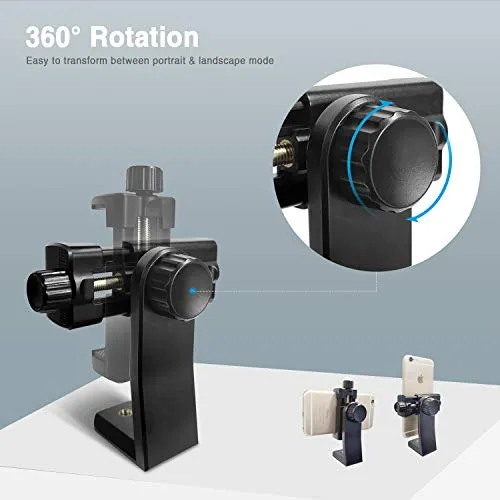 6amLifestyle Cell Phone Tripod Mount Adapter with Tripod Ball Head 360° Rotatable for Universal Smartphone Samsung Galaxy iPhone Holder for Tripod Selfie Stick Monopod Etc