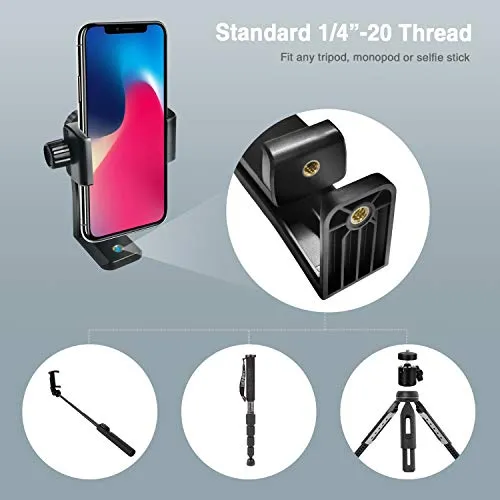 6amLifestyle Cell Phone Tripod Mount Adapter with Tripod Ball Head 360° Rotatable for Universal Smartphone Samsung Galaxy iPhone Holder for Tripod Selfie Stick Monopod Etc