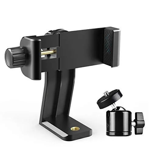 6amLifestyle Cell Phone Tripod Mount Adapter with Tripod Ball Head 360° Rotatable for Universal Smartphone Samsung Galaxy iPhone Holder for Tripod Selfie Stick Monopod Etc