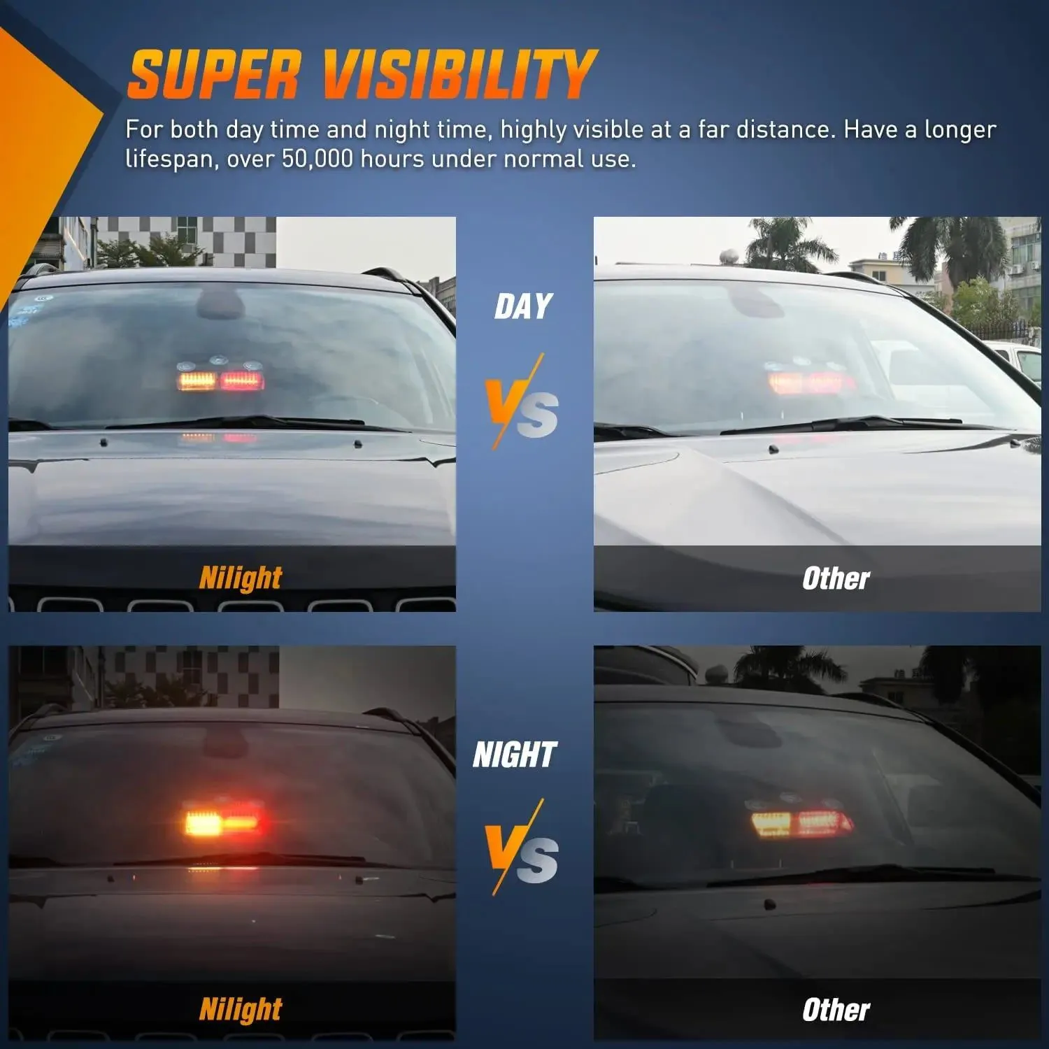 8 Inch 16 Leds Windshield Hazard Amber Red Strobe Light