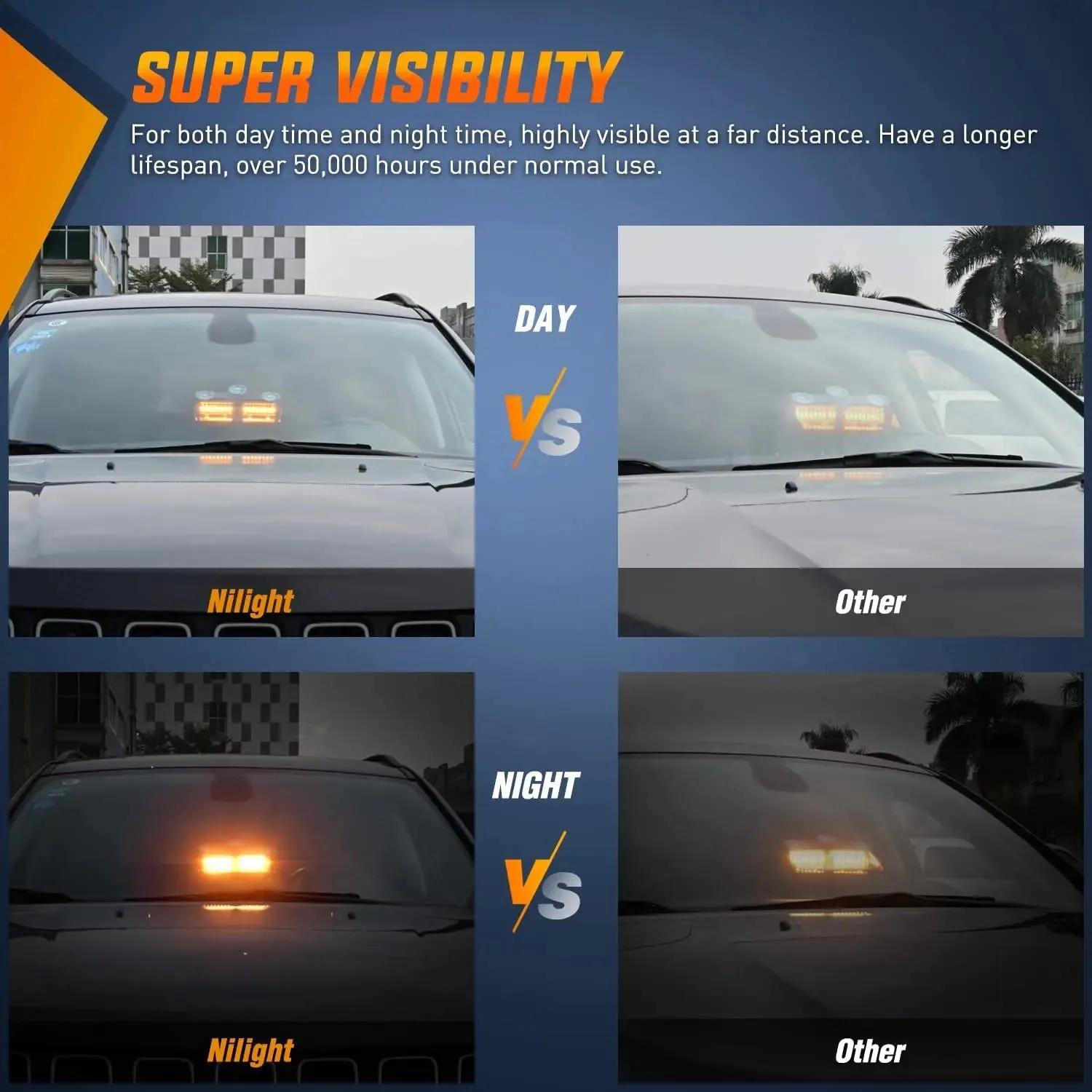 8 Inch 16 Leds Windshield Hazard Amber Strobe Light