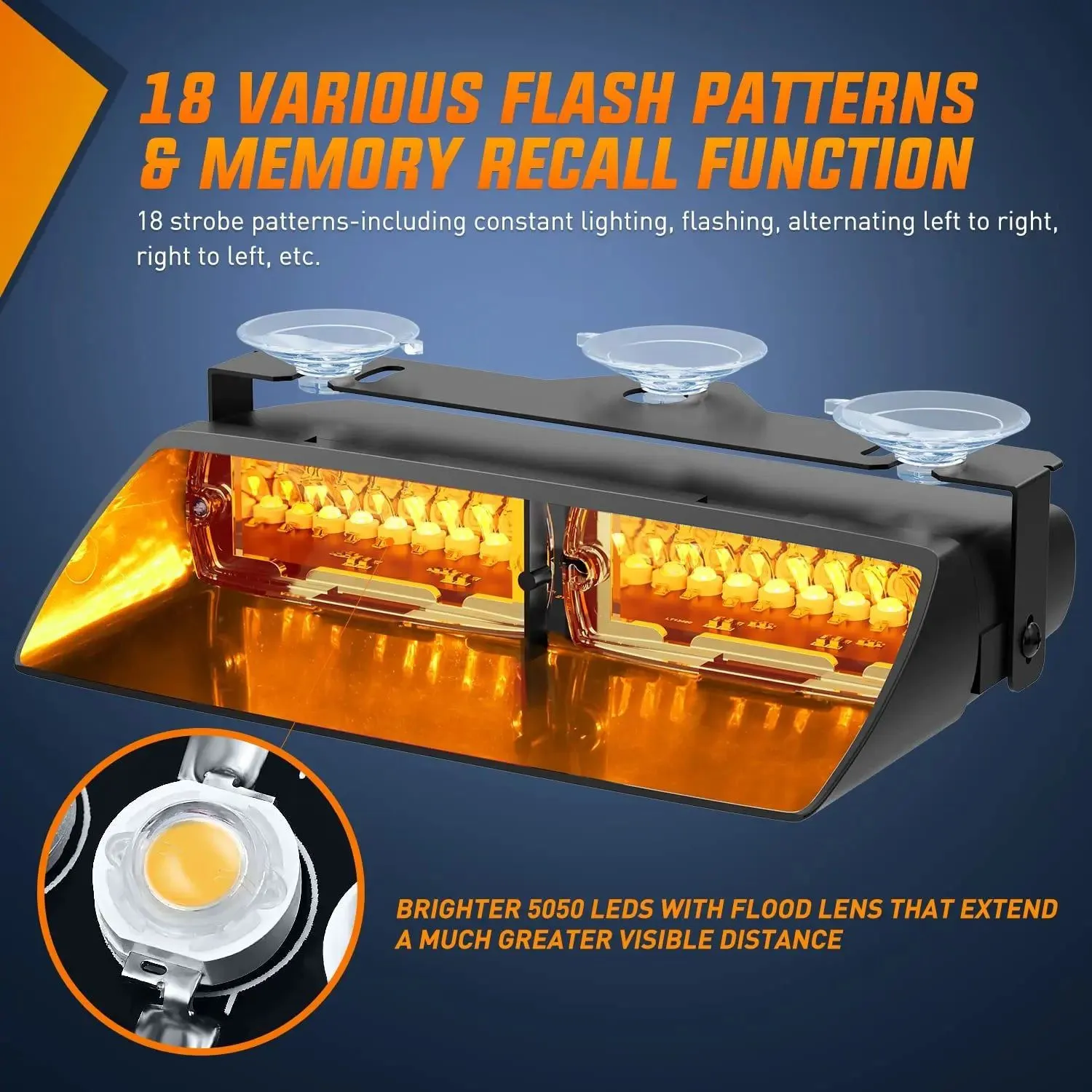 8 Inch 16 Leds Windshield Hazard Amber Strobe Light