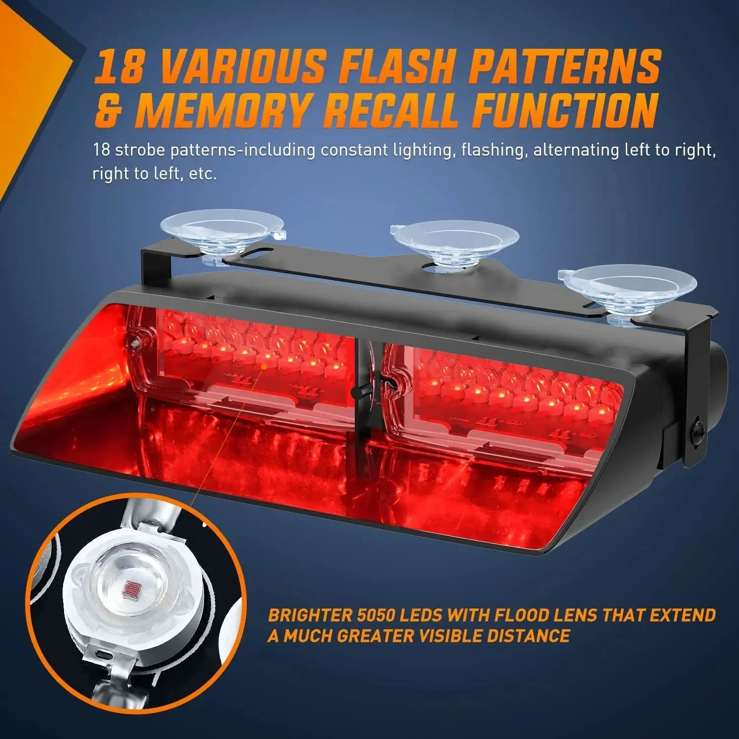 8 Inch 16 Leds Windshield Hazard Red Strobe Light