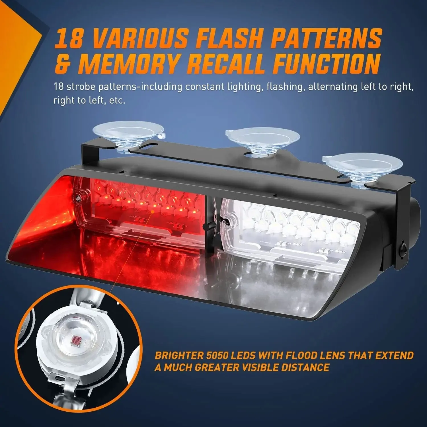 8 Inch 16 Leds Windshield Hazard Red White Strobe Light
