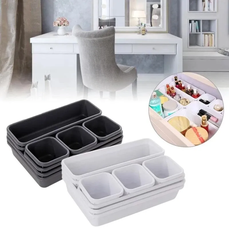 8pc / Set Drawer Storage Box Organizer Stationery Cosmetics Makeup Brush Holder Kitchen Cutlery Trays Jewelry Organiser