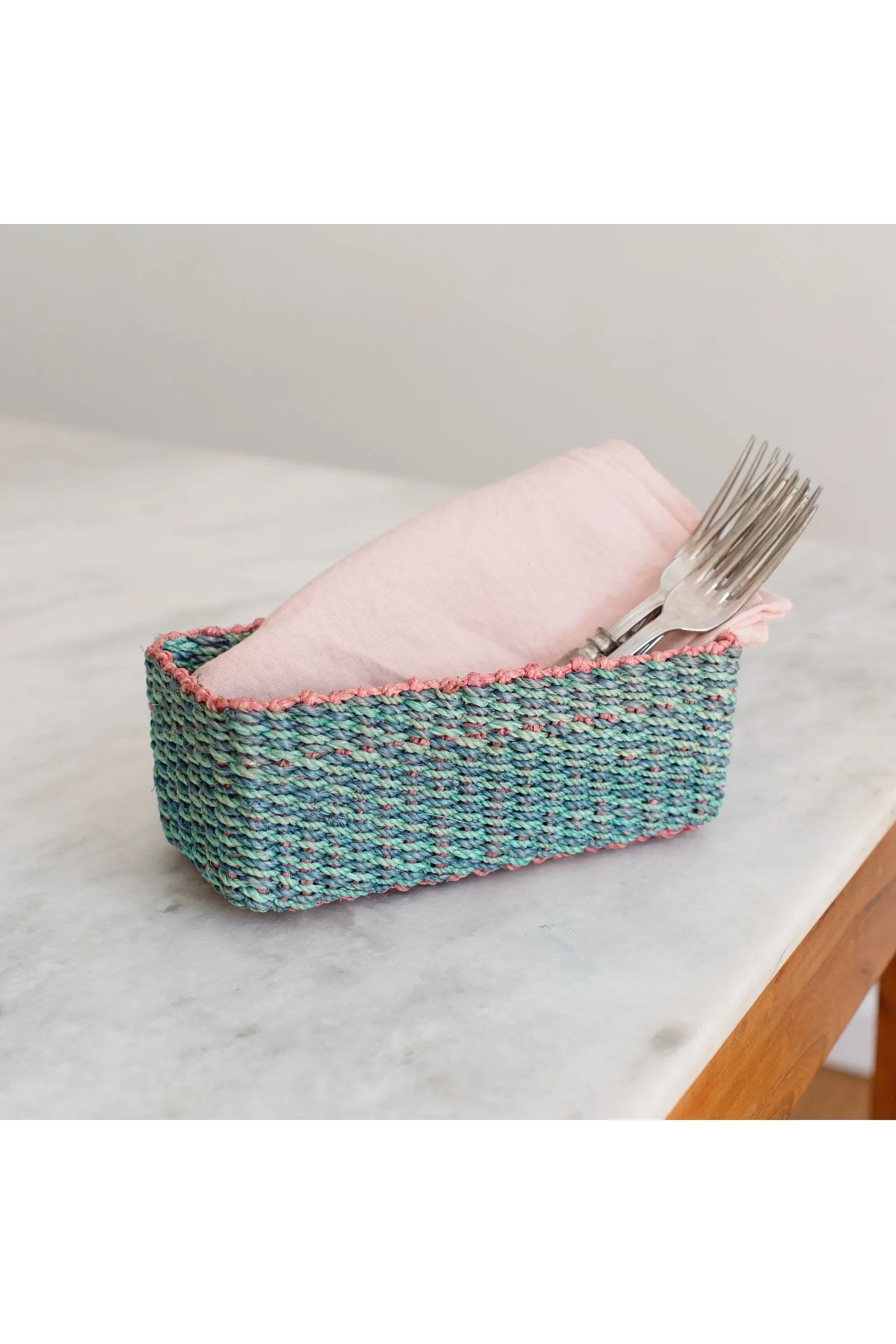 Abaca Storage Tray | Aqua   Pink