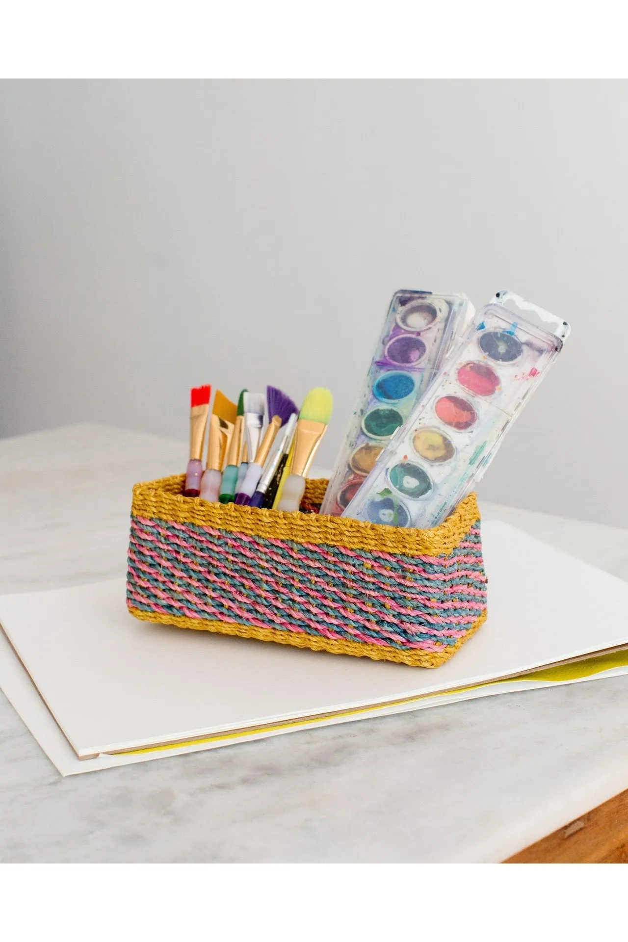 Abaca Storage Tray | Yellow   Pink | Blue