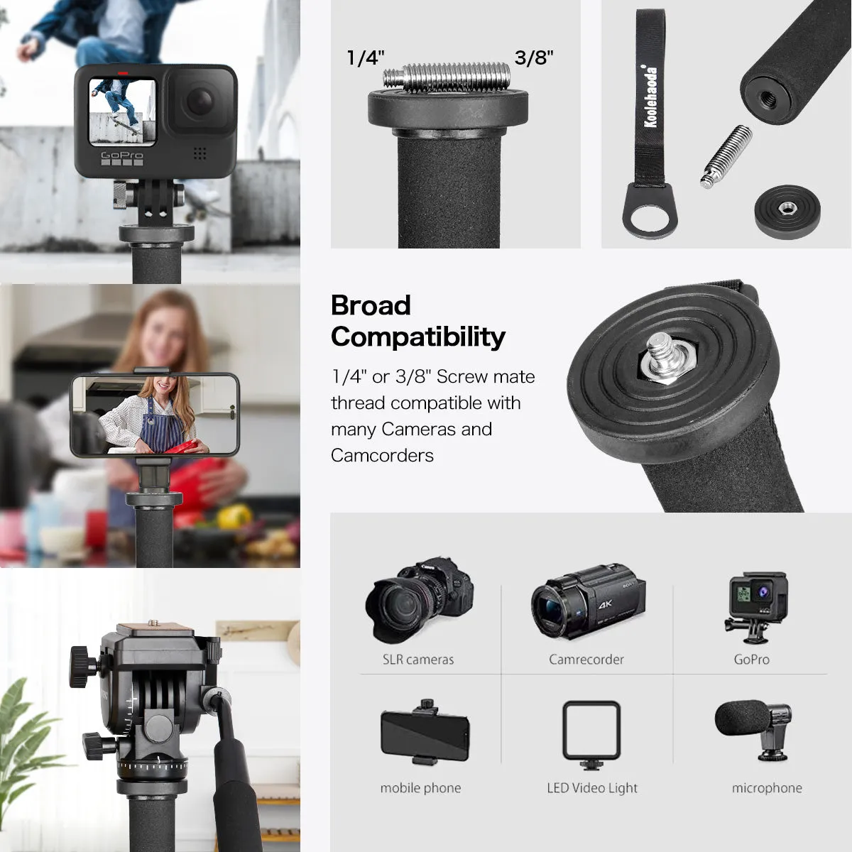 Aluminium Monopod,Camera Monopod with Folding Support Stand