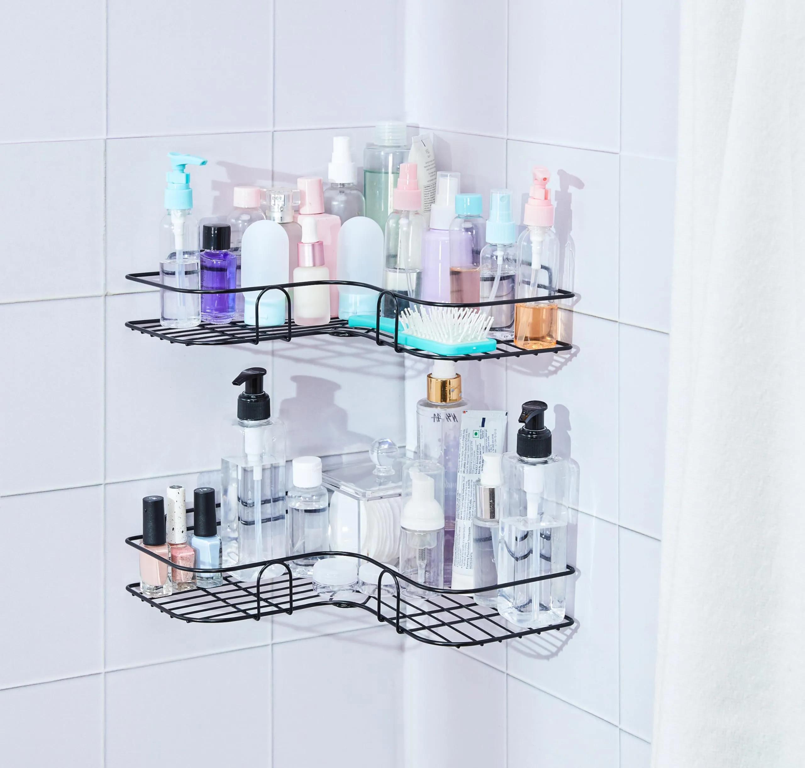 Amazon Basics Self-Adhesive Organizer for Bathroom and Kitchen, Wall Mount, Powder-Coated, Pack of 2