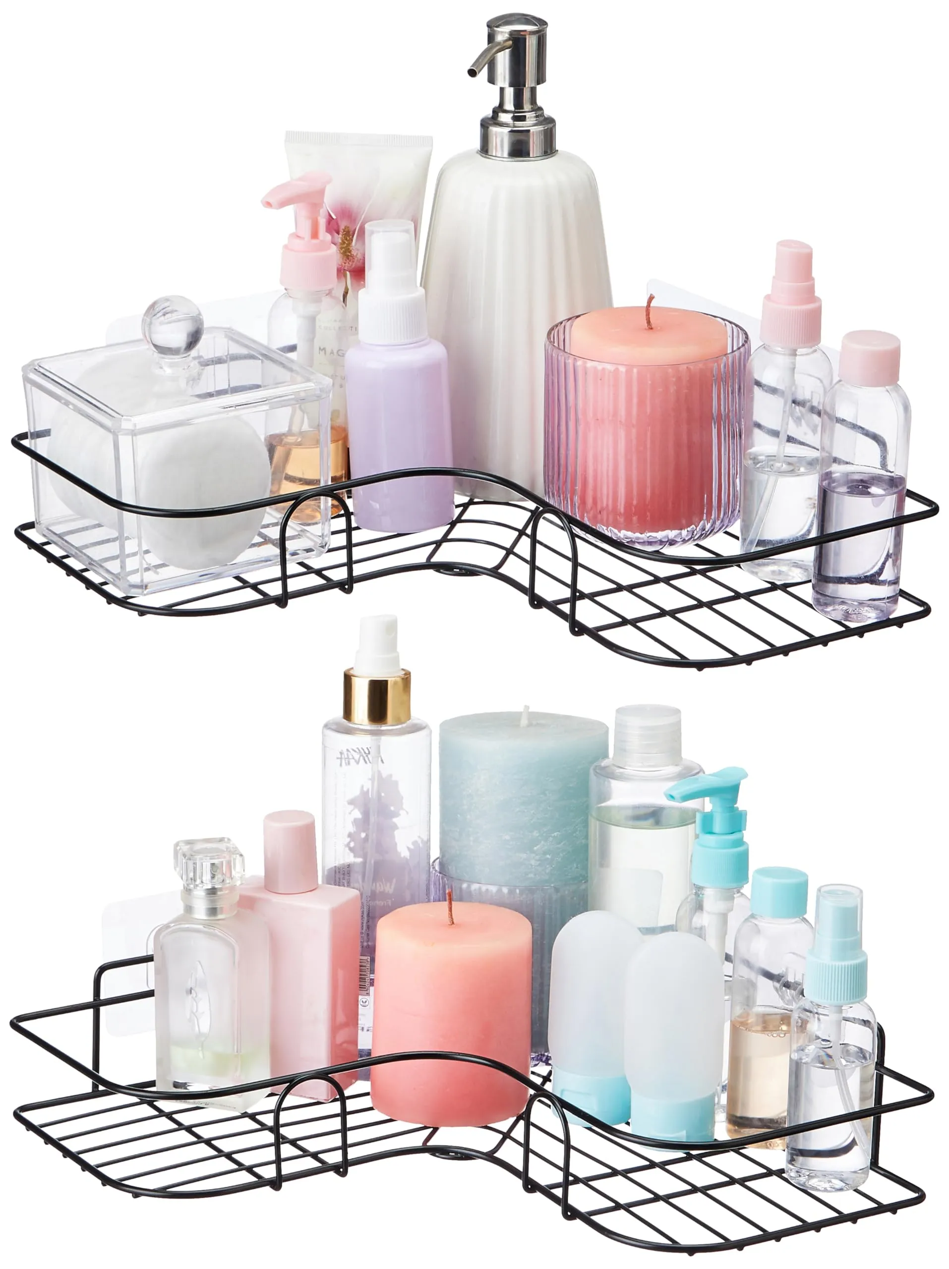 Amazon Basics Self-Adhesive Organizer for Bathroom and Kitchen, Wall Mount, Powder-Coated, Pack of 2
