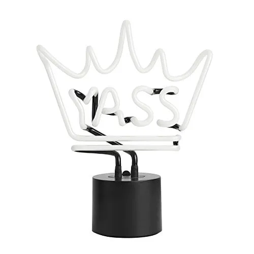Amped & Co Yass Queen Neon Light Novelty Desk Lamp Large 11.3x9.75 White Glow