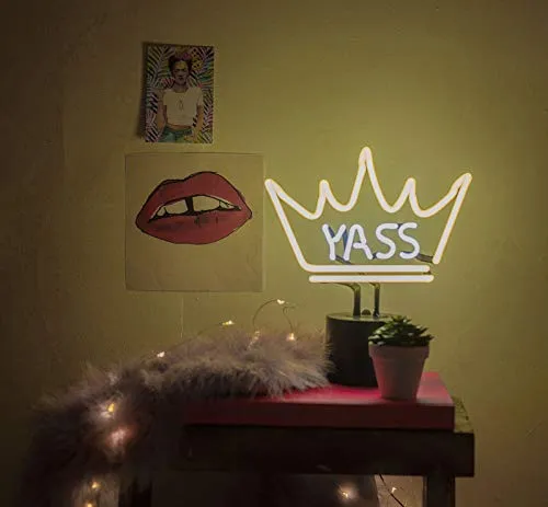Amped & Co Yass Queen Neon Light Novelty Desk Lamp Large 11.3x9.75 White Glow