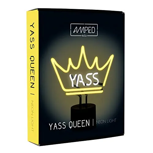 Amped & Co Yass Queen Neon Light Novelty Desk Lamp Large 11.3x9.75 White Glow