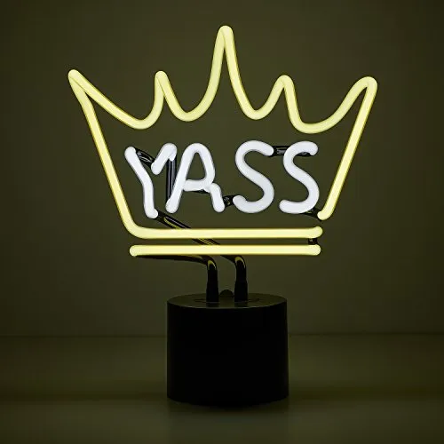 Amped & Co Yass Queen Neon Light Novelty Desk Lamp Large 11.3x9.75 White Glow