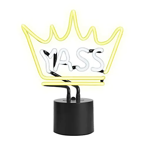 Amped & Co Yass Queen Neon Light Novelty Desk Lamp Large 11.3x9.75 White Glow