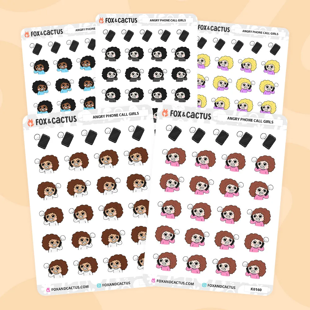 Angry Phone Call Kawaii Girl Stickers