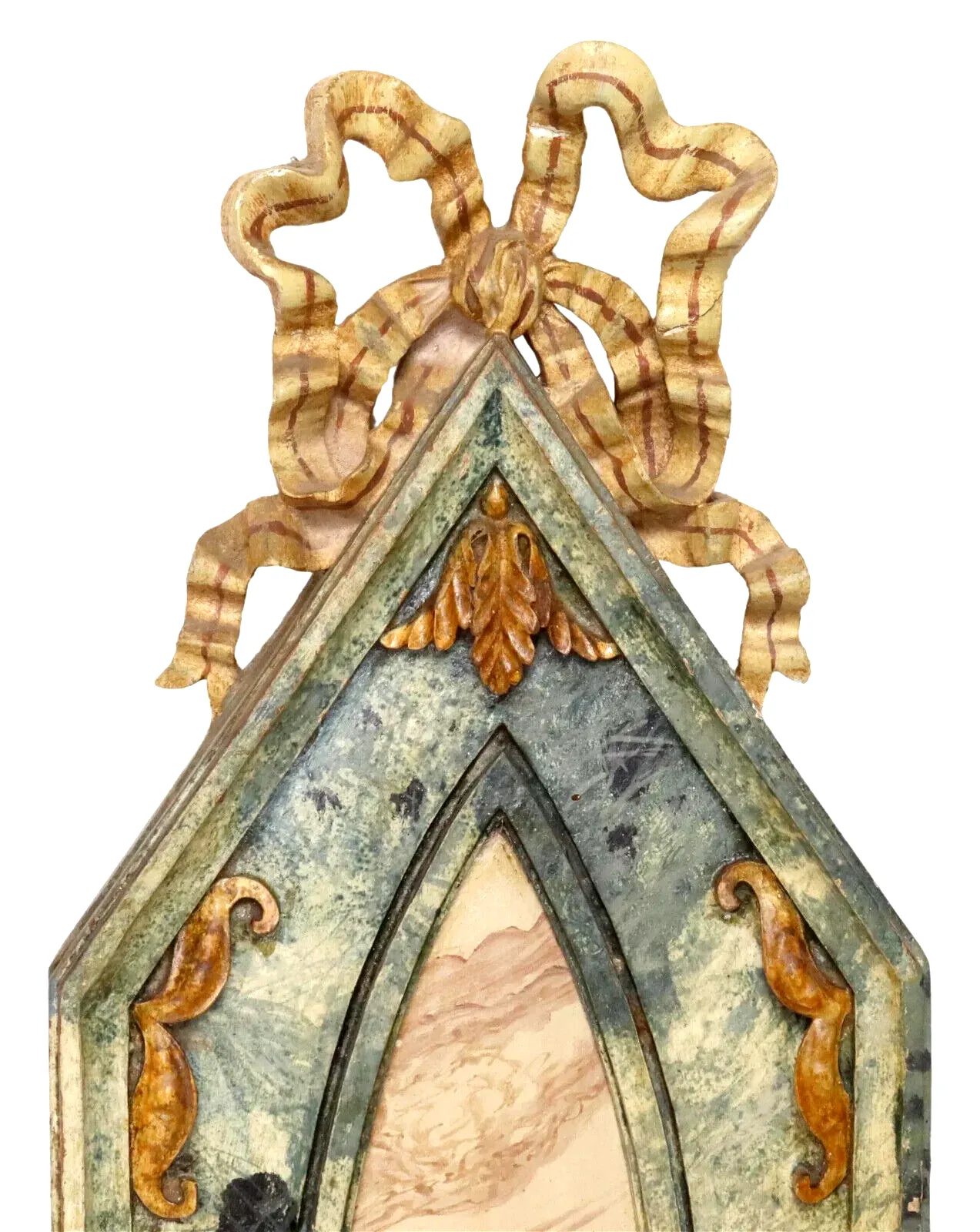 Antique Sconces, 4 Italian Painted, Marbelized, Two-Light, Crest, Scroll, 1900s