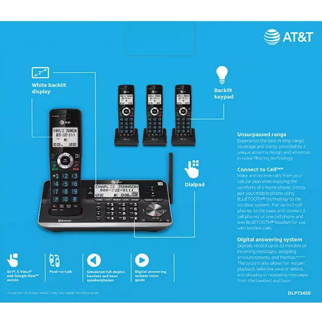 AT&T 4-Handset Cordless Phone with Unsurpassed Range with Bluetooth Connect to Cell and Smart Call Blocker and Answering System
