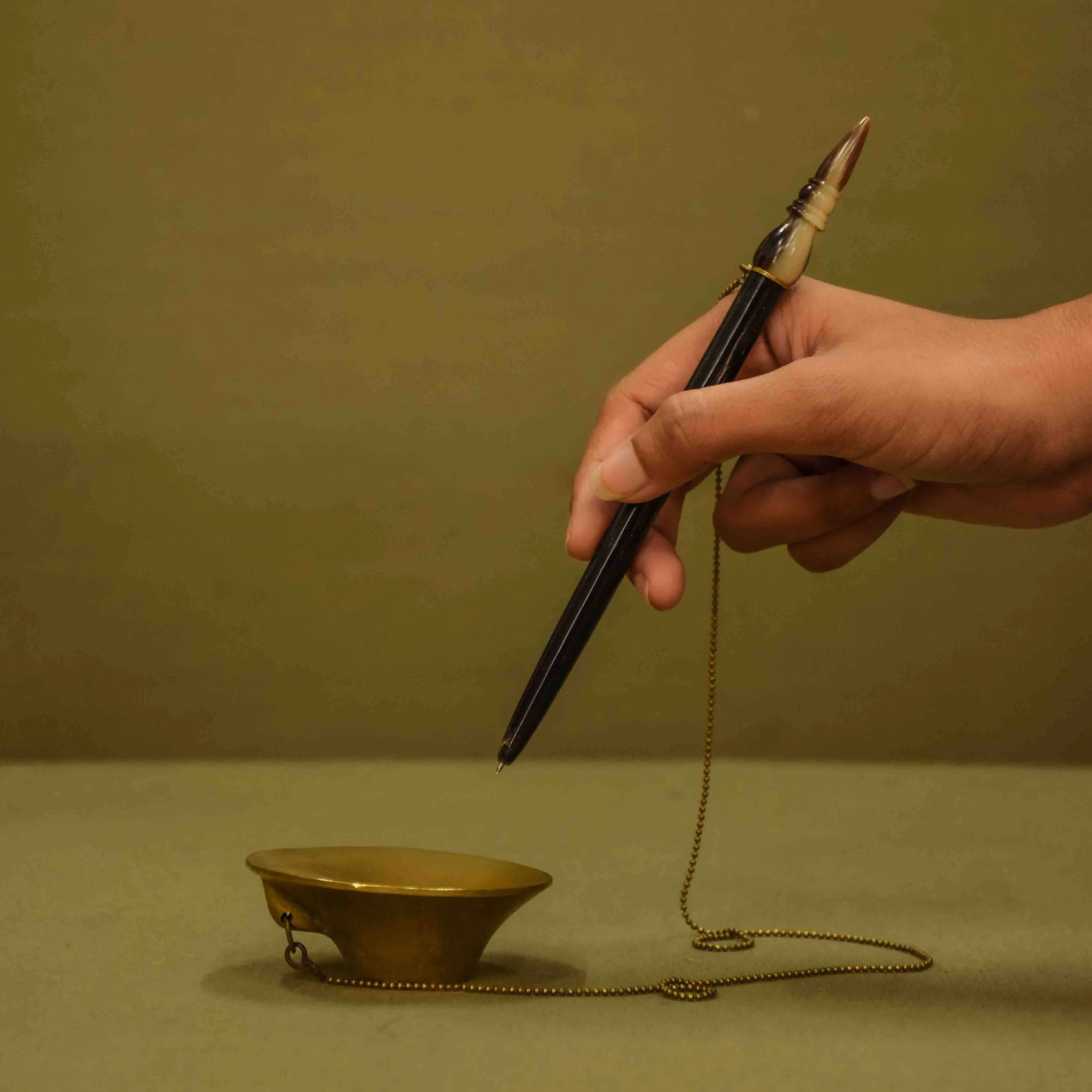 Babu Moshai Pen with Stand | Brass Desk Organizer | Elegant Desk Utility Set