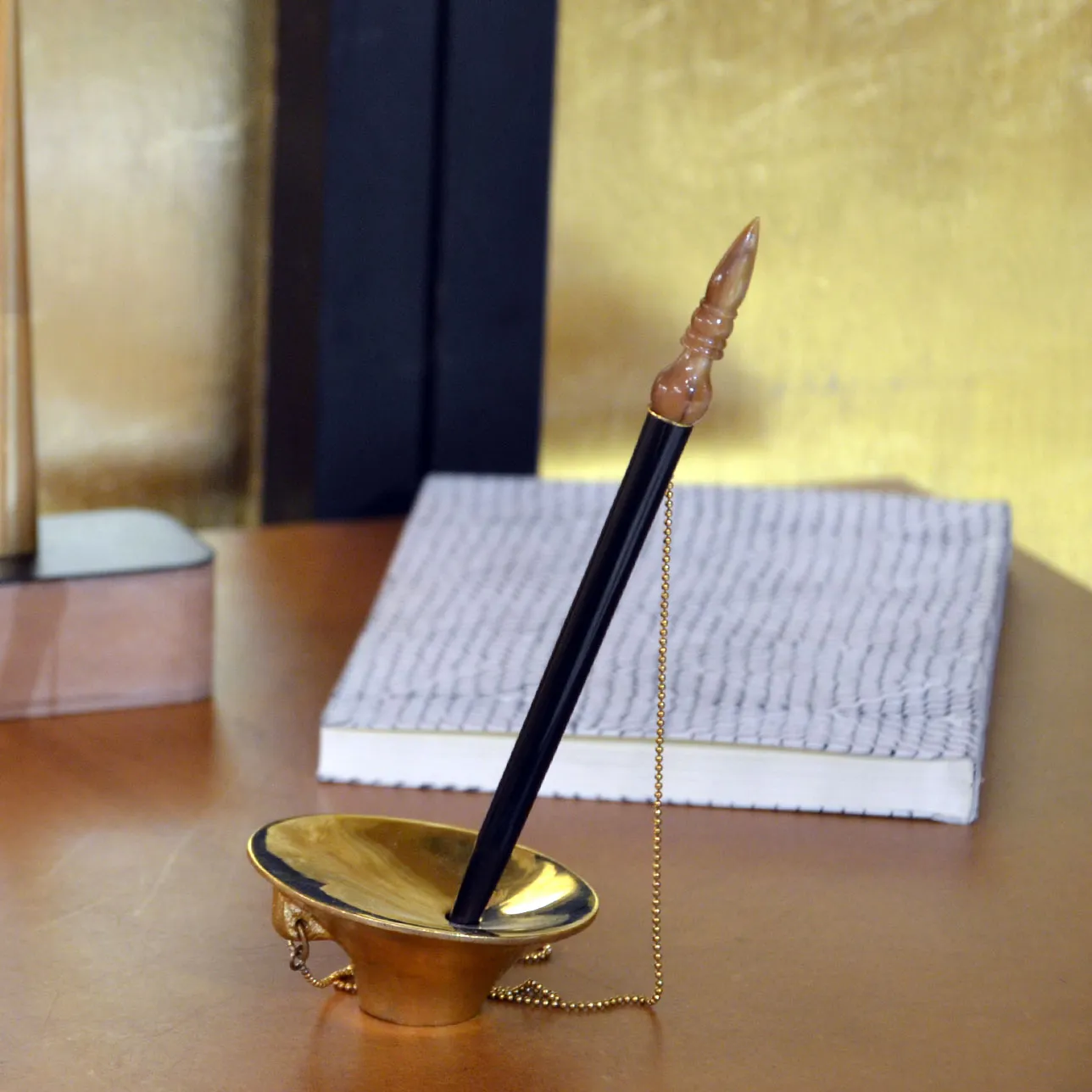 Babu Moshai Pen with Stand | Brass Desk Organizer | Elegant Desk Utility Set