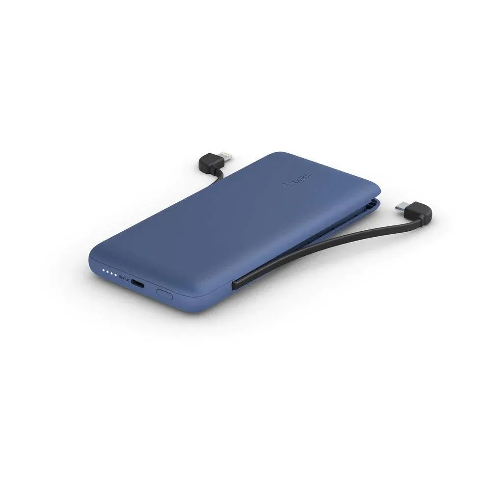 Belkin 10,000 mAh USB C Power Bank with Integrated Cables - Black & Blue