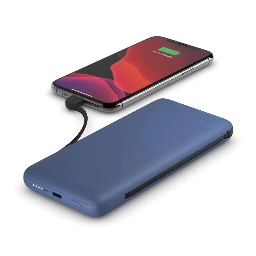 Belkin 10,000 mAh USB C Power Bank with Integrated Cables - Black & Blue