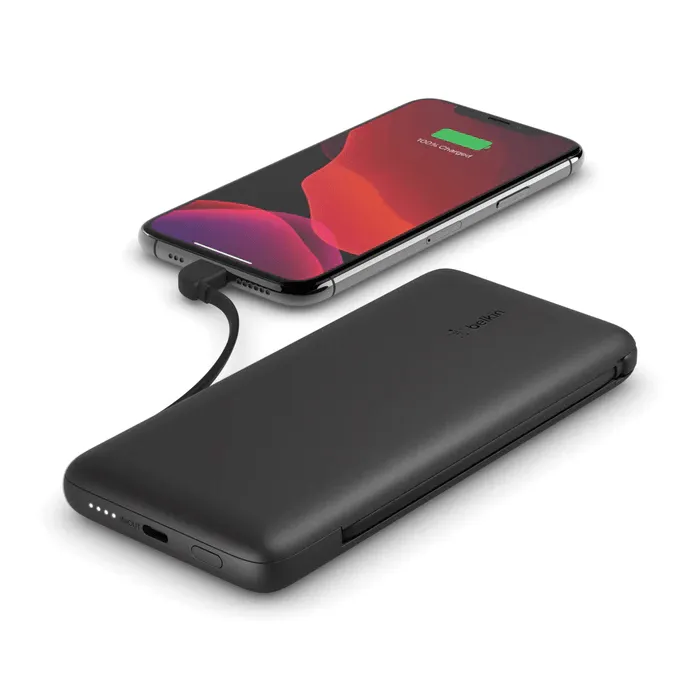 Belkin 10,000 mAh USB C Power Bank with Integrated Cables - Black & Blue