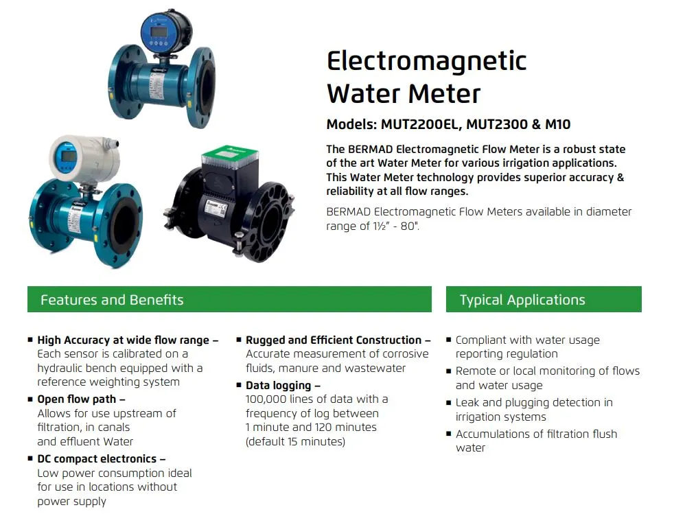 Bermad MUT2200 Electromagnetic Flow Meters with 12-24Vdc Powered MC608 Converter - NMI-M10 Pattern Approved (40-600mm Flanged)