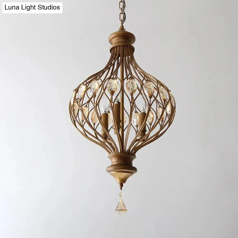 Beveled Glass Crystal Lantern Chandelier - Contemporary 3-Light Pendant Light in Bronze for Living Room