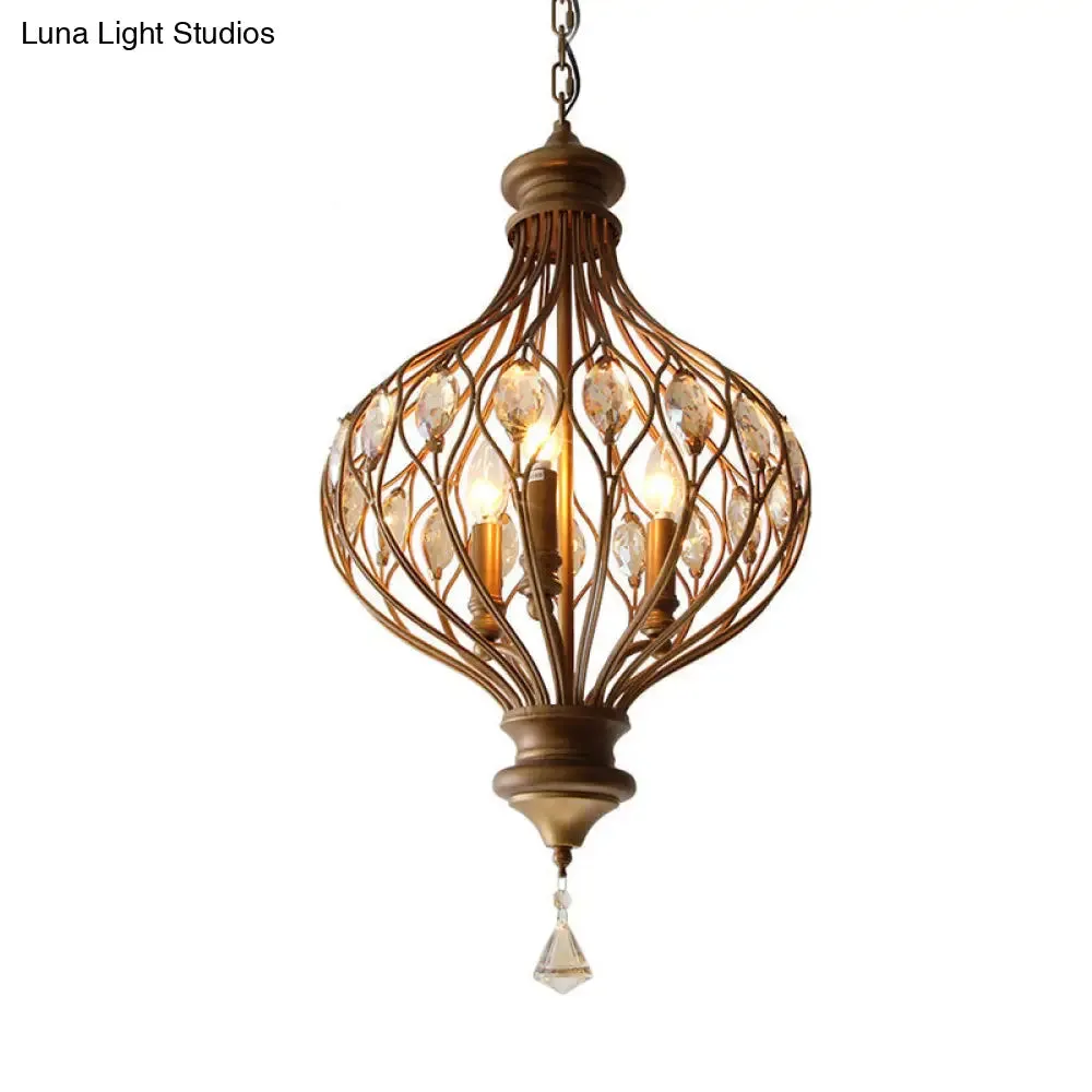 Beveled Glass Crystal Lantern Chandelier - Contemporary 3-Light Pendant Light in Bronze for Living Room