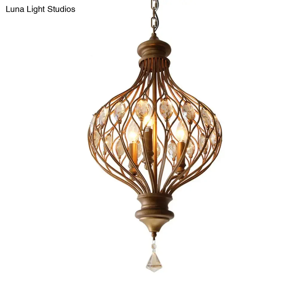 Beveled Glass Crystal Lantern Chandelier - Contemporary 3-Light Pendant Light in Bronze for Living Room