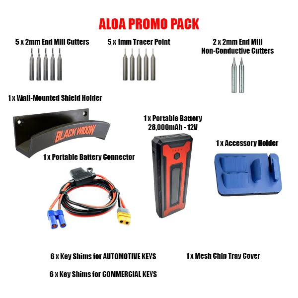 Black Widow - V2 - Limited Time ALOA Promotion - Essentials Package   ALOA Promo Pack - Portable Key Cutting Machine - Smart Phone & Tablet Support